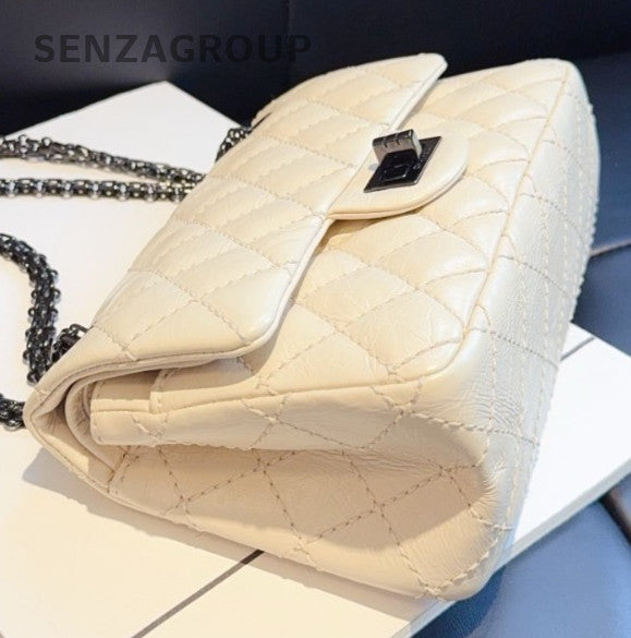 CHANEL 2.55 Chain Shoulder bag Cream White Crossbody Women Almost Brand NEW