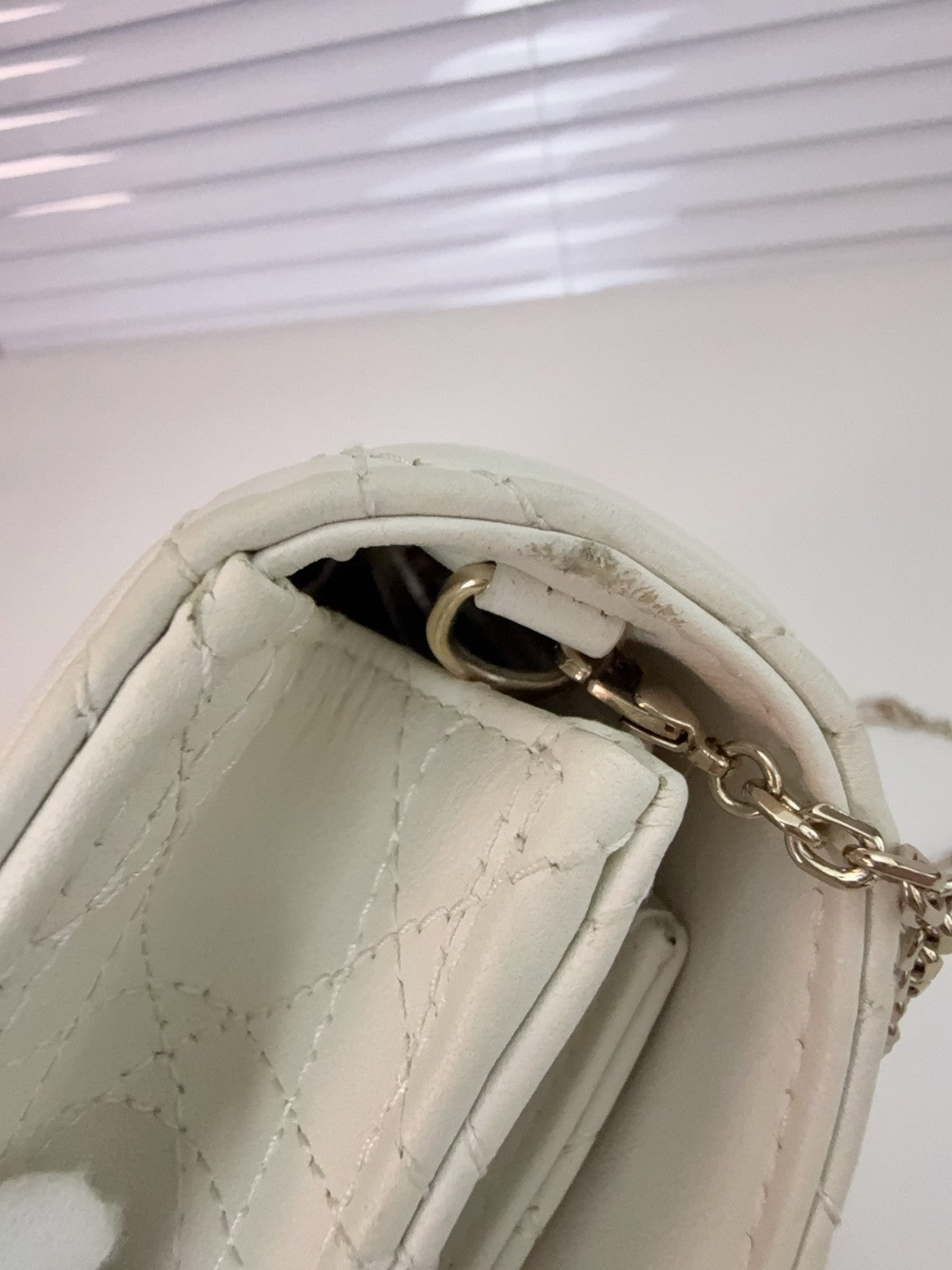 Christian Dior Woc Lambskin Wicker check pattern Chain Shoulder bag White Gold