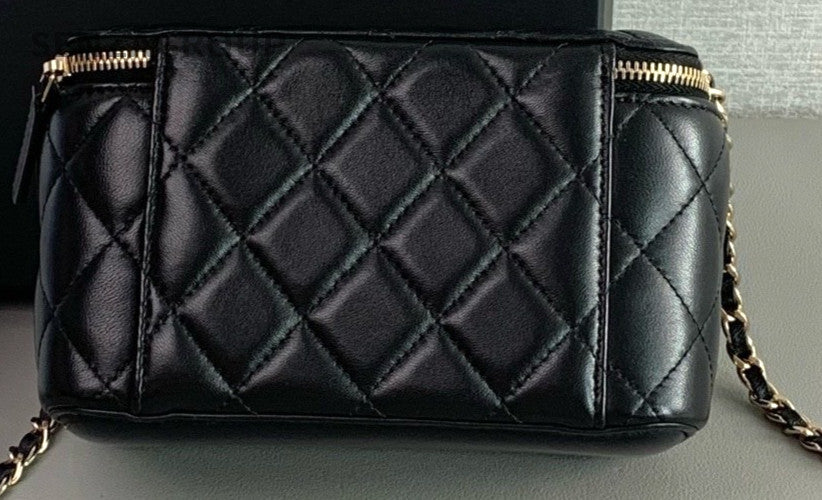 Chanel Quilted Lambskin Long Cosmetic Case Shoulder Crossbody Bag Black Women