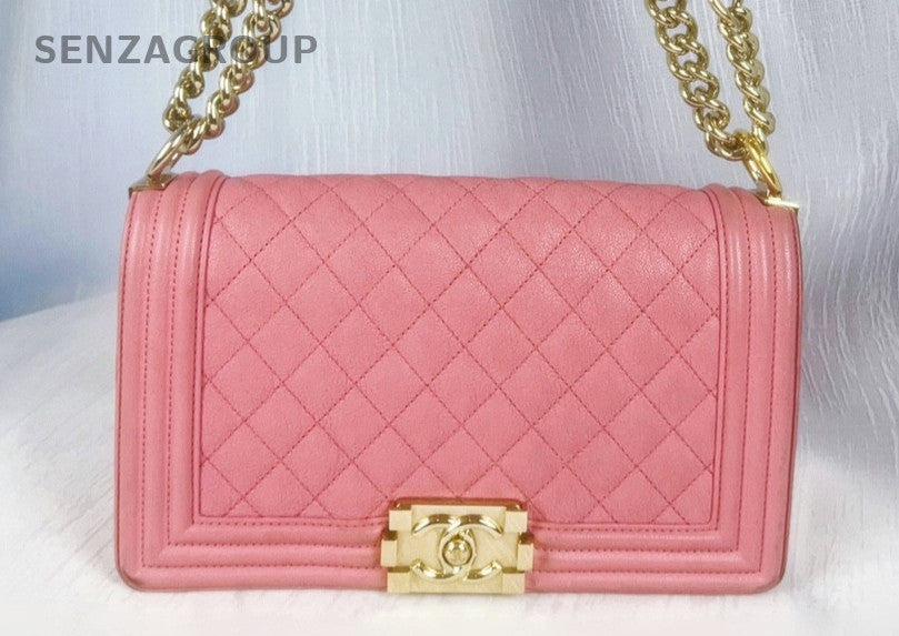 CHANEL Leboy MM Calfskin Chain Shoulder bag Women Pink Gold Classic