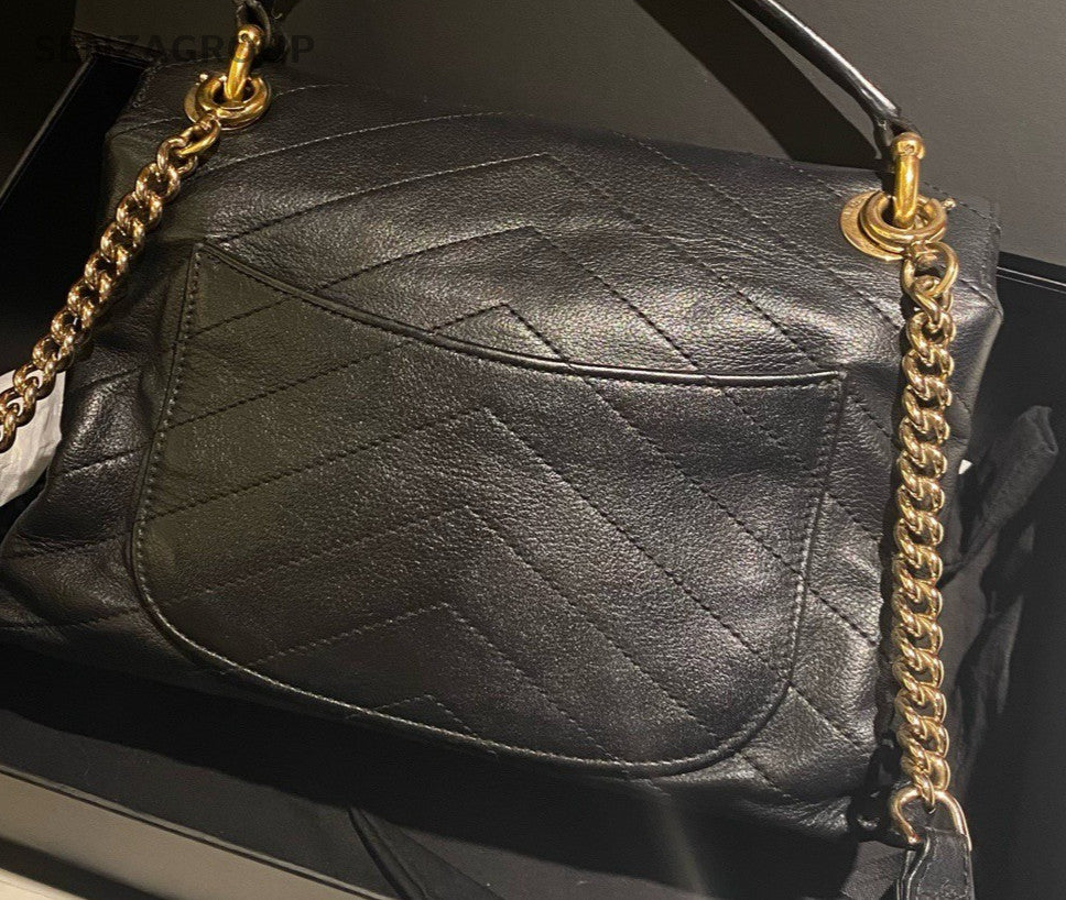 CHANEL Saddle Bag Top Handle Bag Chain Shoulder Bag Black Gold Women Classic