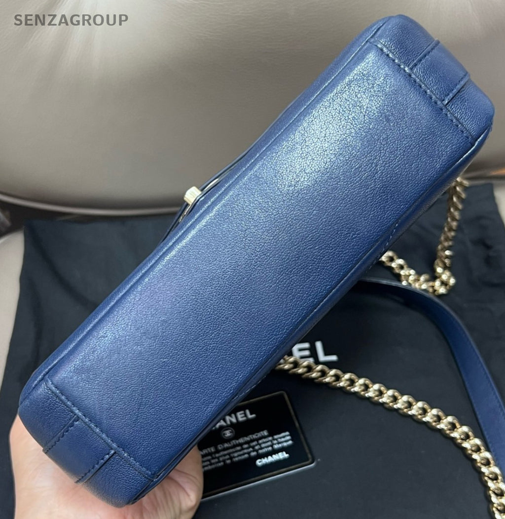 CHANEL CC Logo Chain Shoulder Handbag Crossbody Women Black Blue