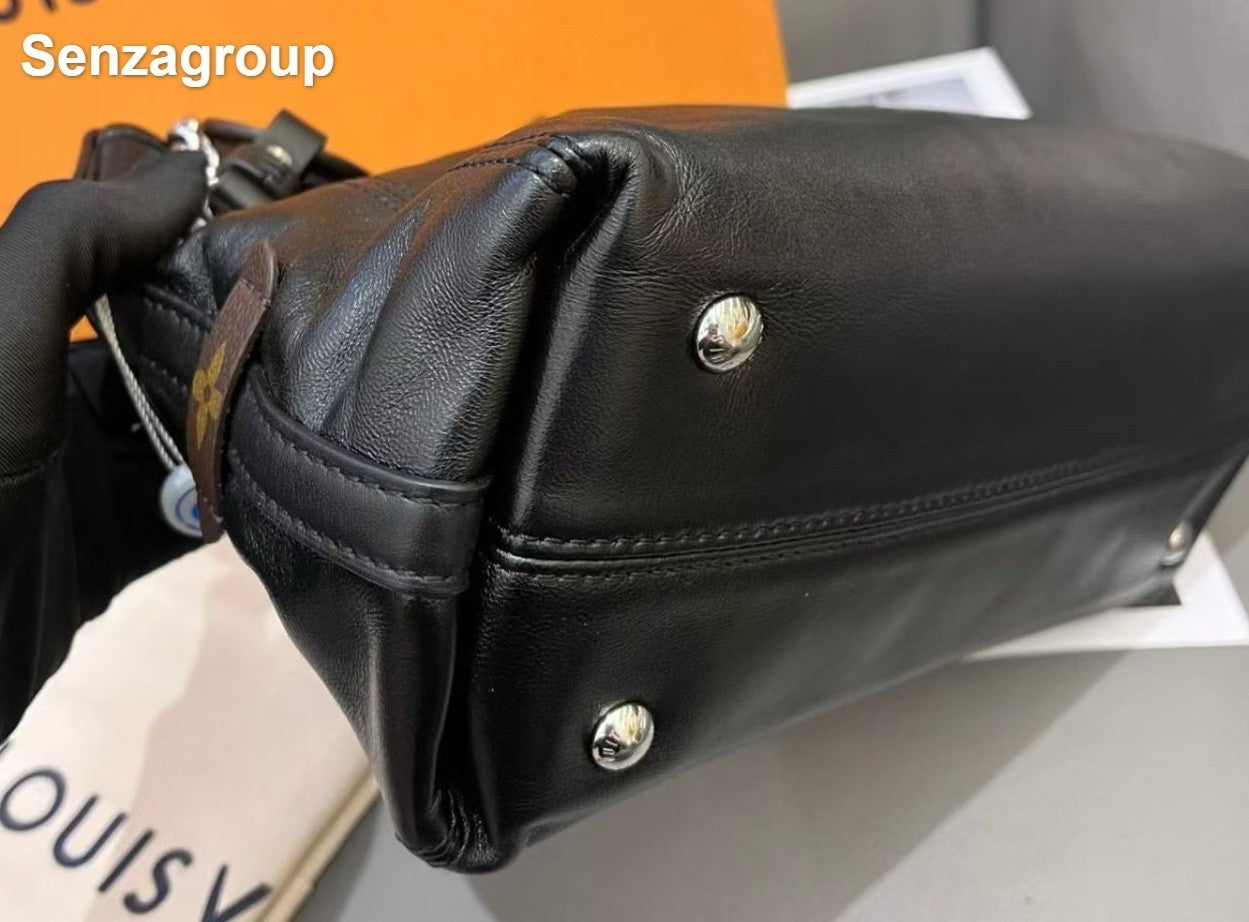 Louis Vuitton Carryall BB Lambskin Chain Shoulder Bag Black Silver Women Classic