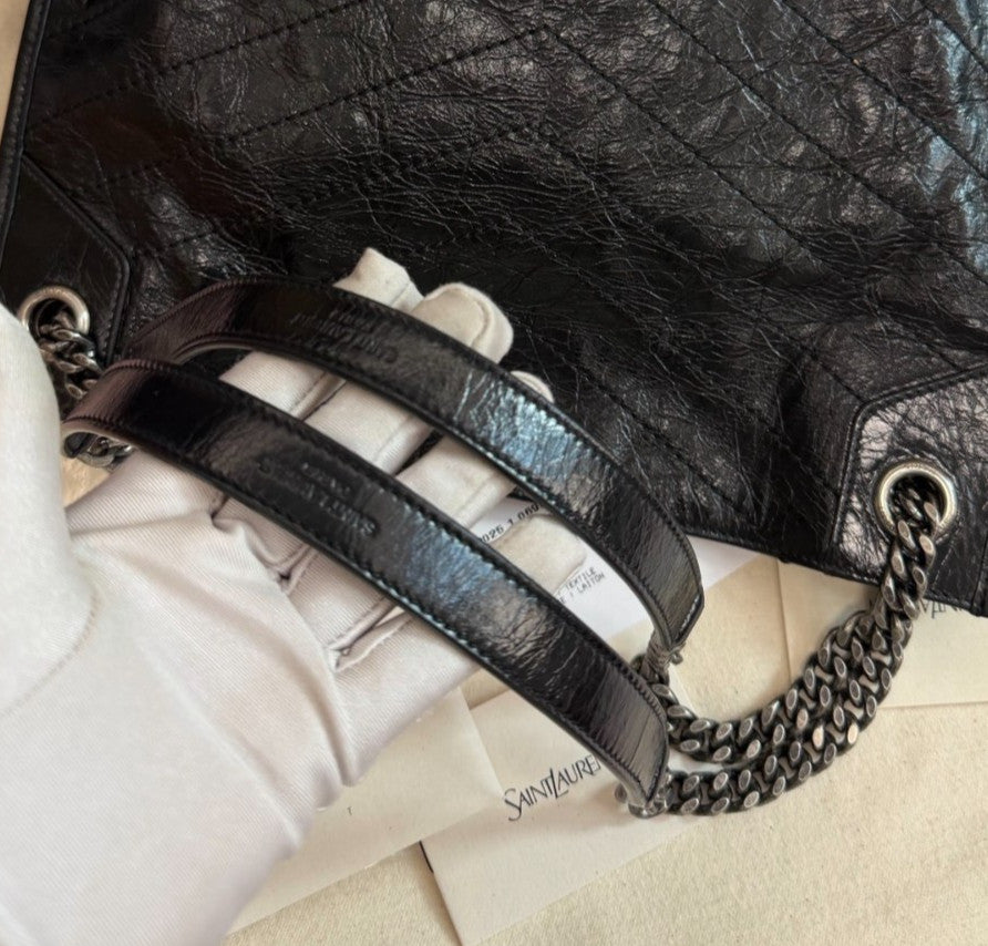Saint Laurent Niki Shopping Bag Tote Chain Shoulder Bag Black Silver Used Women