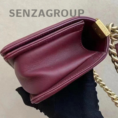 Chanel Le Boy Small Wine Red Gold Hardware Calfskin Chain Shoulder Bag
