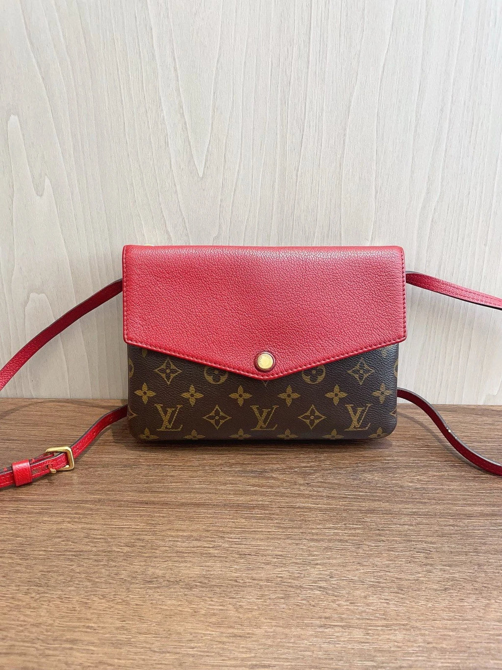 Louis Vuitton Monogram Canvas 2Ways Shoulder Crossbody Bag Brown Red Women