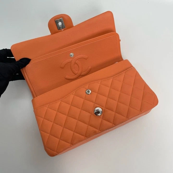 CHANEL Classic Flap Orange Lamskin Medium Shoulder Bag For Women