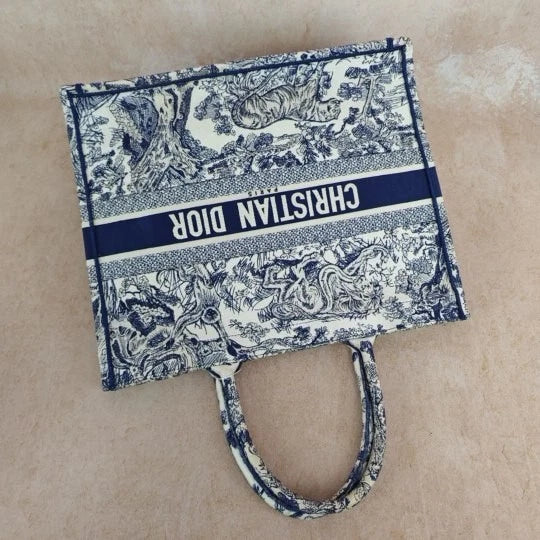 Authentic Dior Canvas Embroidered Large Tote Handbag For Women