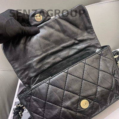 Chanel Black Gold Twist CF Shoulder Bag Quilted Pattern Women's Fashion