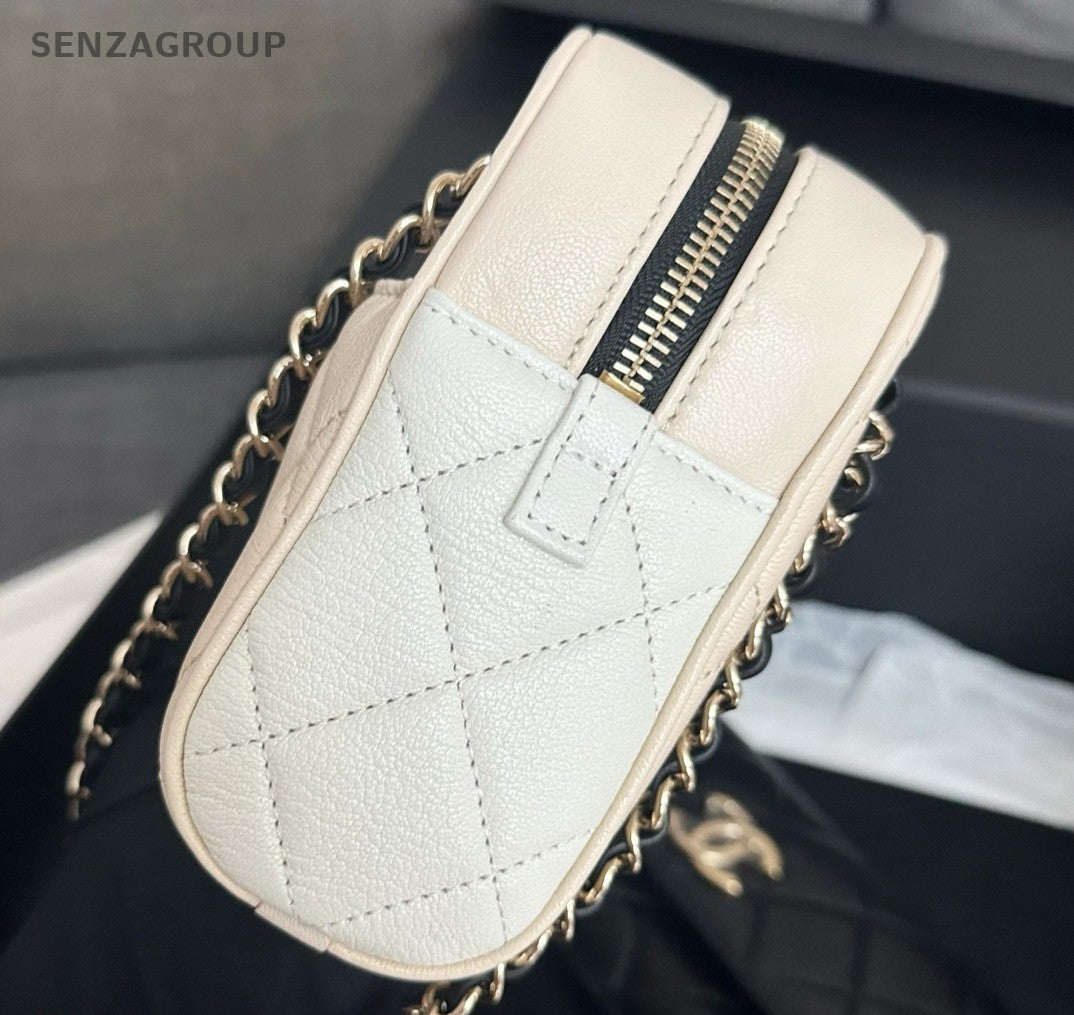 Chanel Diamond Chain Camera Bag Shoulder Bag Crossbody White Gold Women Classic