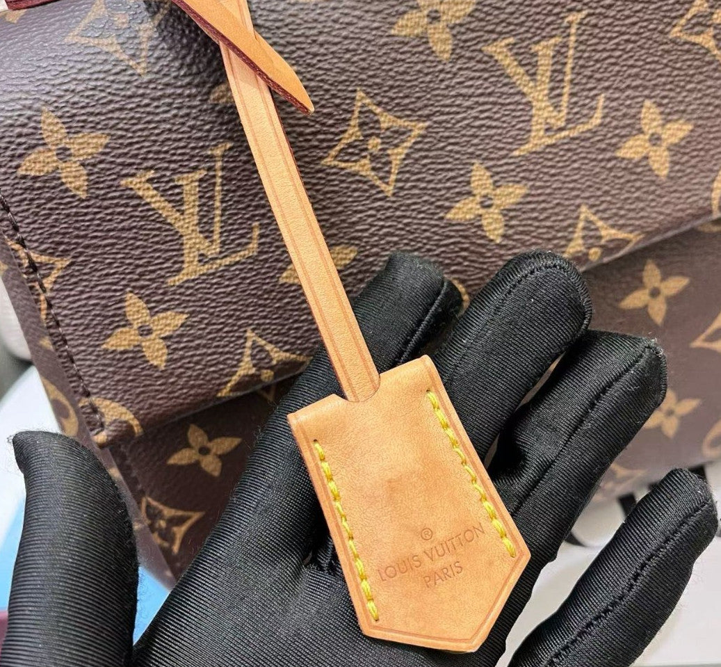 Louis Vuitton Cluny BB Monogram Top Handle Bag Crossbody Brown Red Women Classic