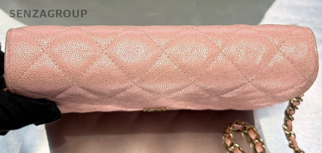 Chanel WOC Calfskin Chain Shoulder Bag Crossbody Pink Gold Women Classic