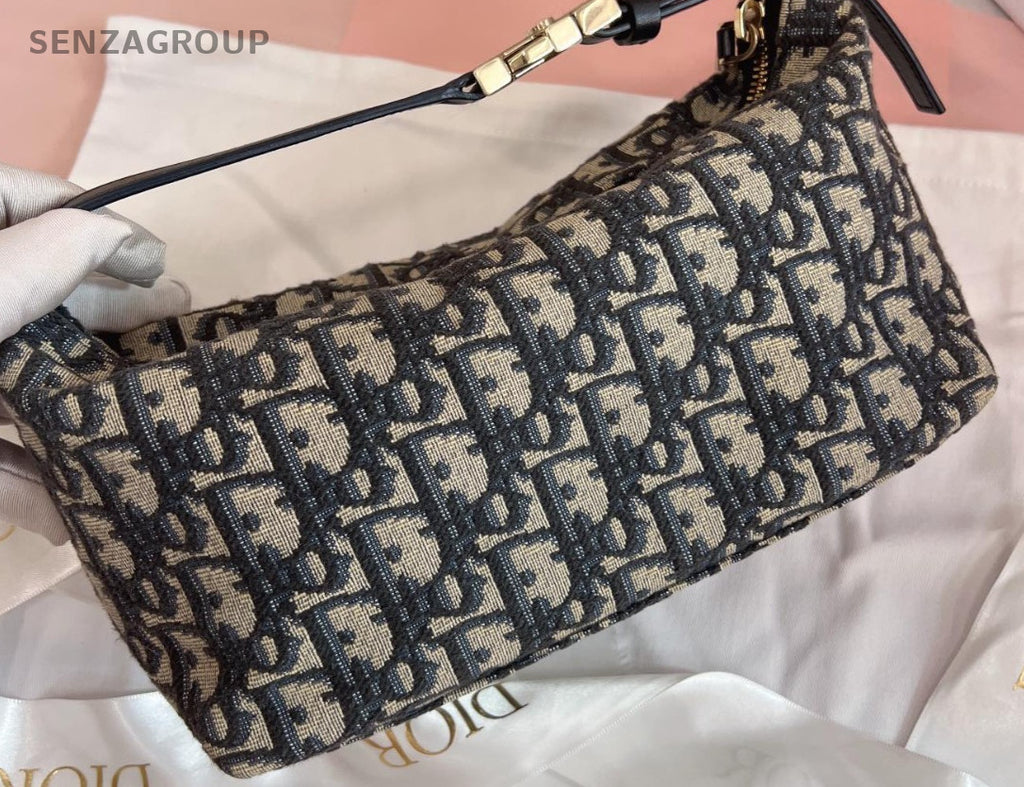 Christian Dior Oblique Monogram Shoulder Bag White Gold Women Classic