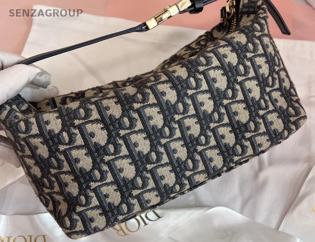 Christian Dior Oblique Monogram Shoulder Bag White Gold Women Classic