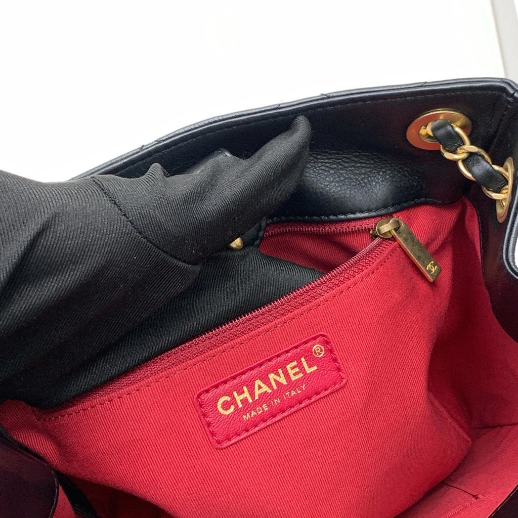 Chanel Diamond Hobo Chain Shoulder Bag Black Gold Used Women Classic