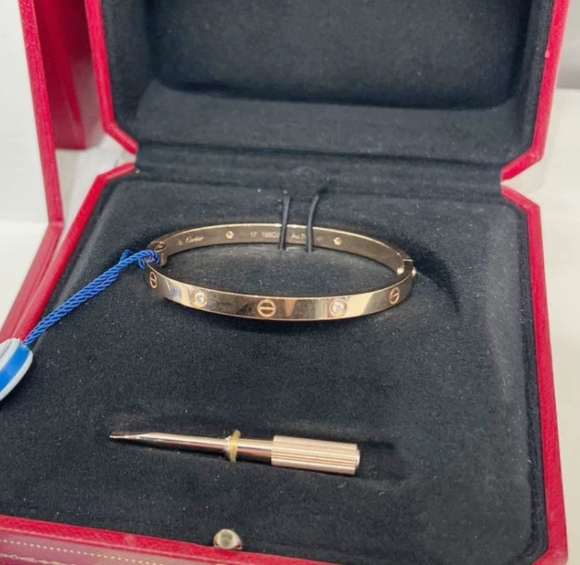 Cartier Love Medium Bangle Bracelet 4 Diamonds 18K Rose Gold Size17