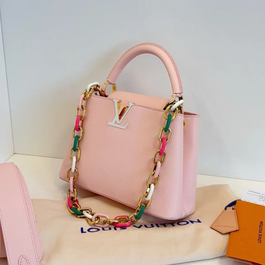 Louis Vuitton Capucines BB Calfskin Colored Chain Top Handle Crossbody Women