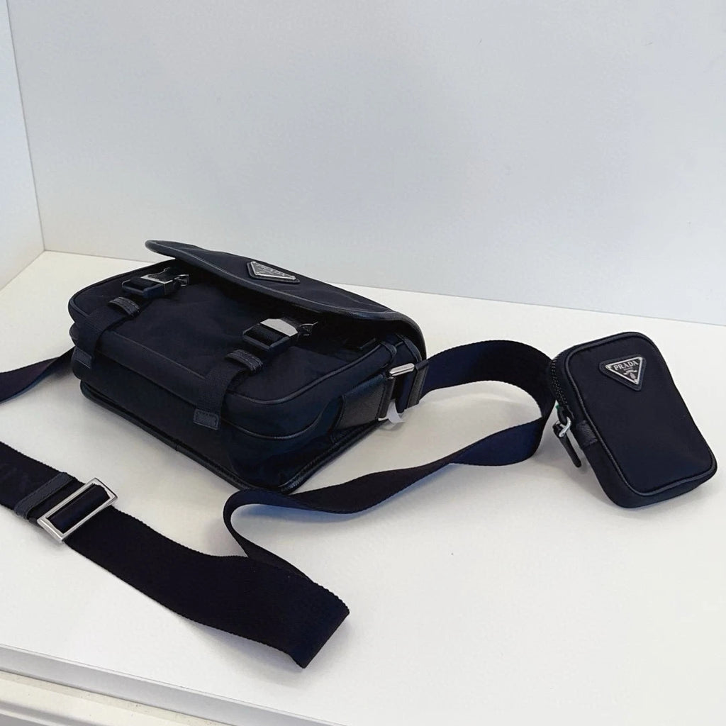 Prada Re-Nylon PM Shoulder Crossbody Black Silver Unisex Adults Classic