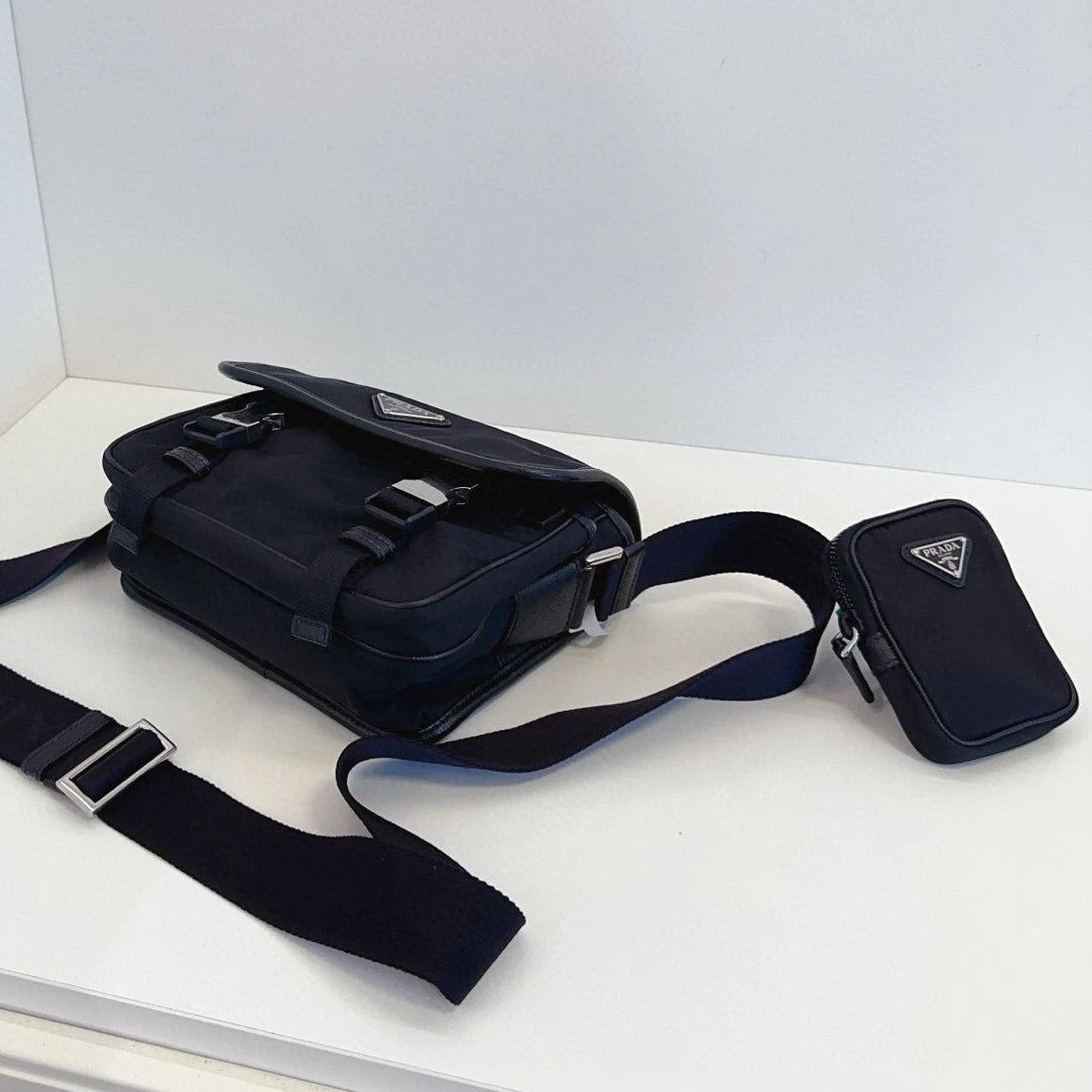 Prada Re-Nylon PM Shoulder Crossbody Black Silver Unisex Adults Classic