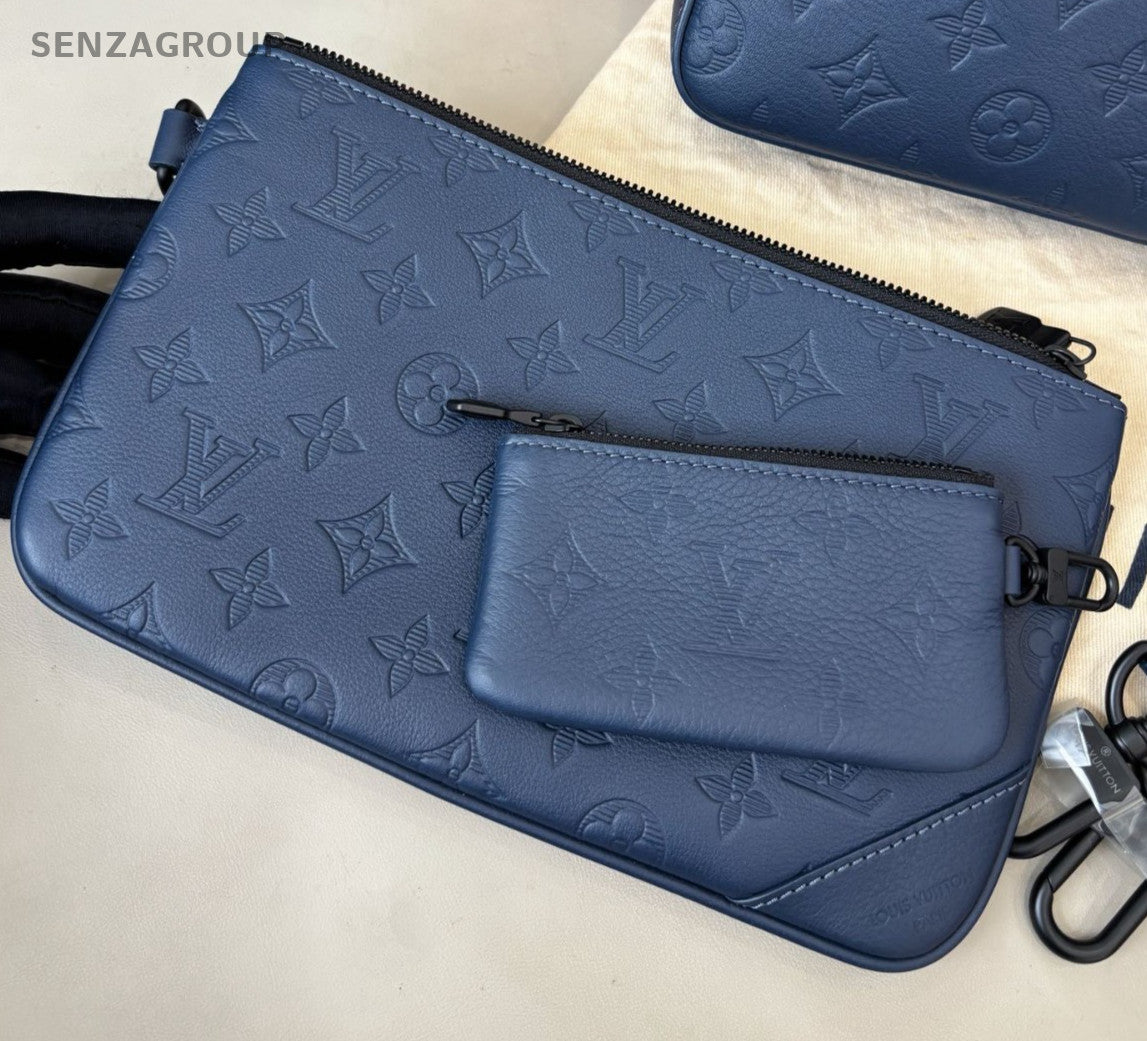 Louis Vuitton Trio Monogram Shoulder Bag Blue Black Unisex Adults Classic