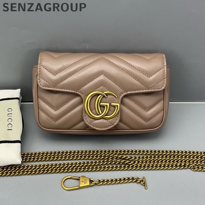 Gucci Marmont Mini Chain Crossbody Bag Beige Gold Hardware Classic Women