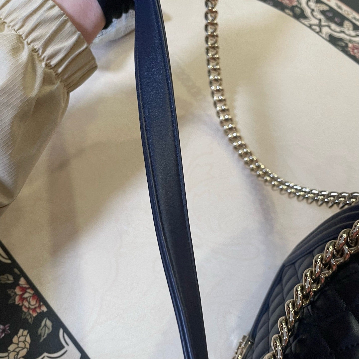 Chanel Leboy MM Lambskin Chain Shoulder Bag Crossbody Blue Gold Women Classic
