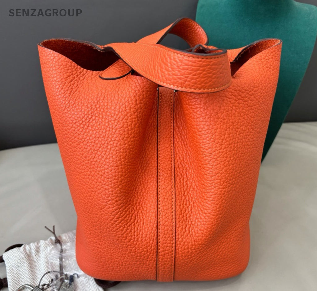 Hermes Picotin22 Top Handle Bag Orange Silver Women Classic Fashion
