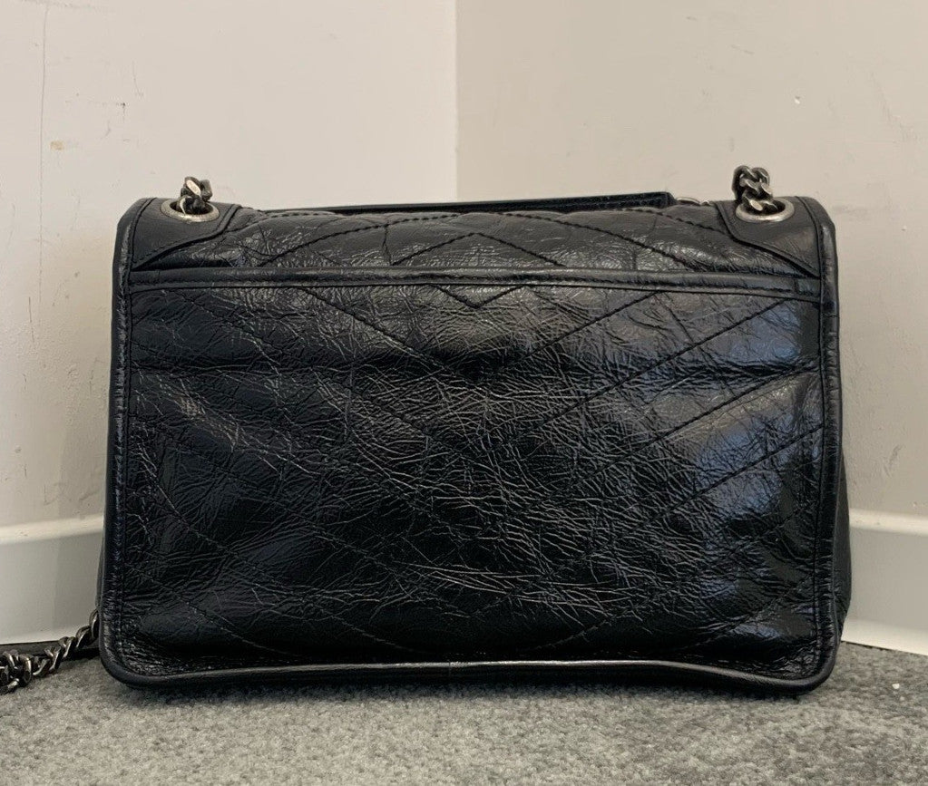 Saint Laurent Niki MM Calfskin Chain Shoulder Bag Black Silver Women Classic