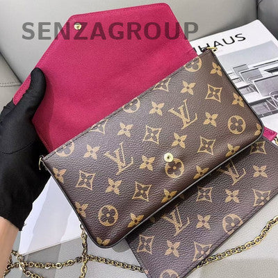 LV Monogram Chain Shoulder Crossbody Bag Brown Red Gold Classic Women