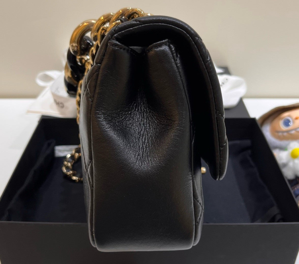 Chanel Classic Flap Chain Top Handle Crossbody Black Gold Women Diamond Fashion
