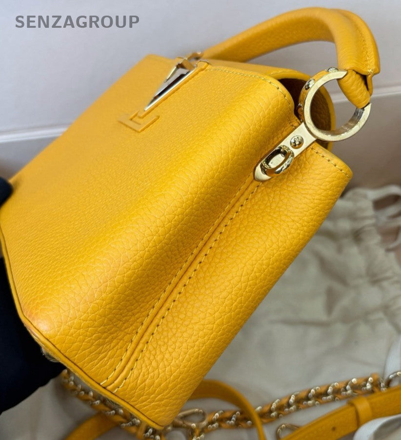 Louis Vuitton Capucines Mini Top Handle Bag Crossbody Yellow Gold Women Fashion