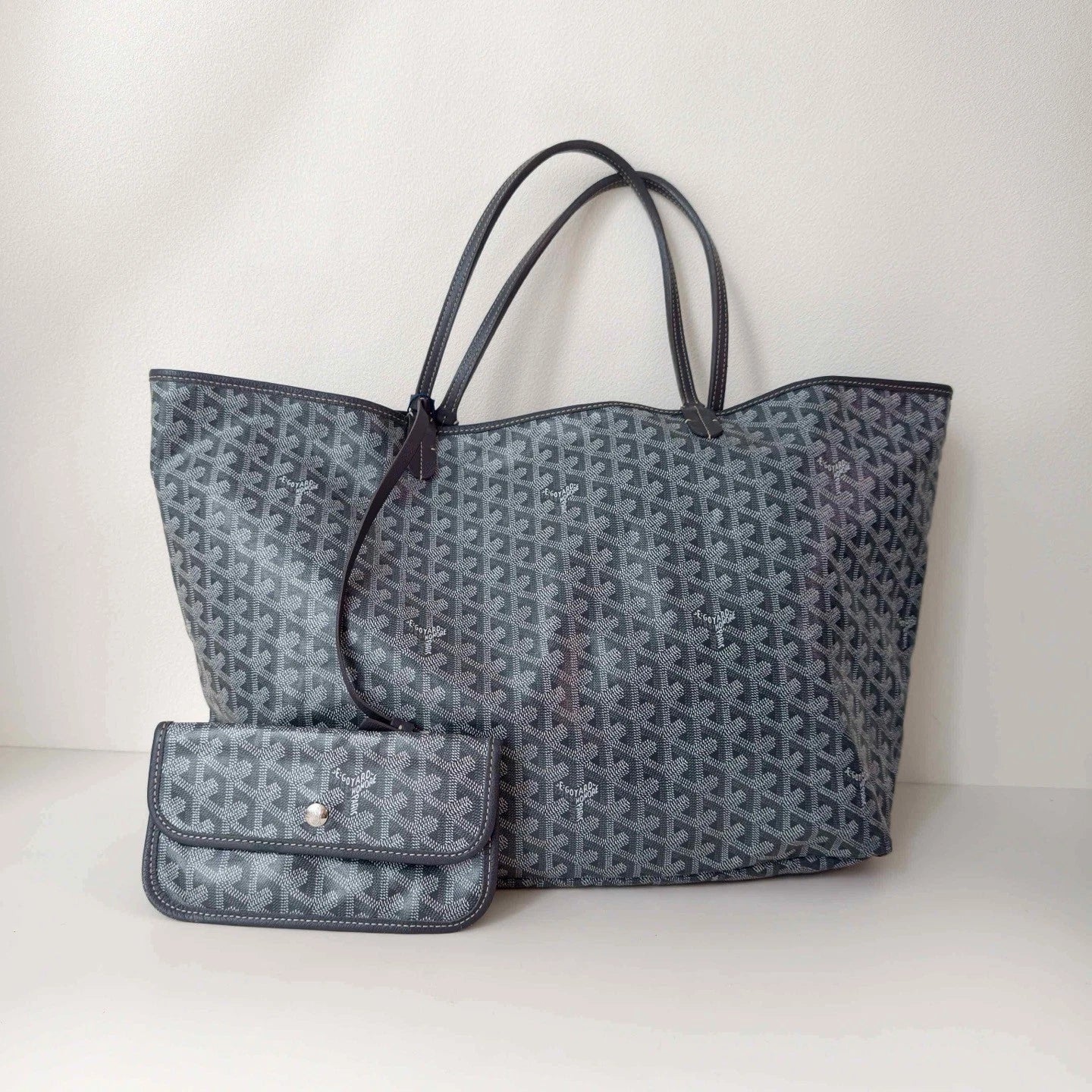 Goyard Saint Louis GM Top Handle Shoulder Bag Black Silver Women Classic