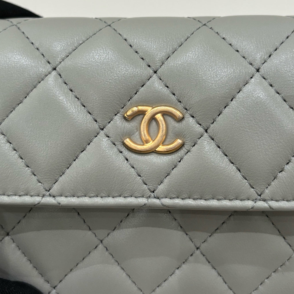 Chanel WOC Mini Grey Gold Quilted Chain Shoulder Crossbody Bag