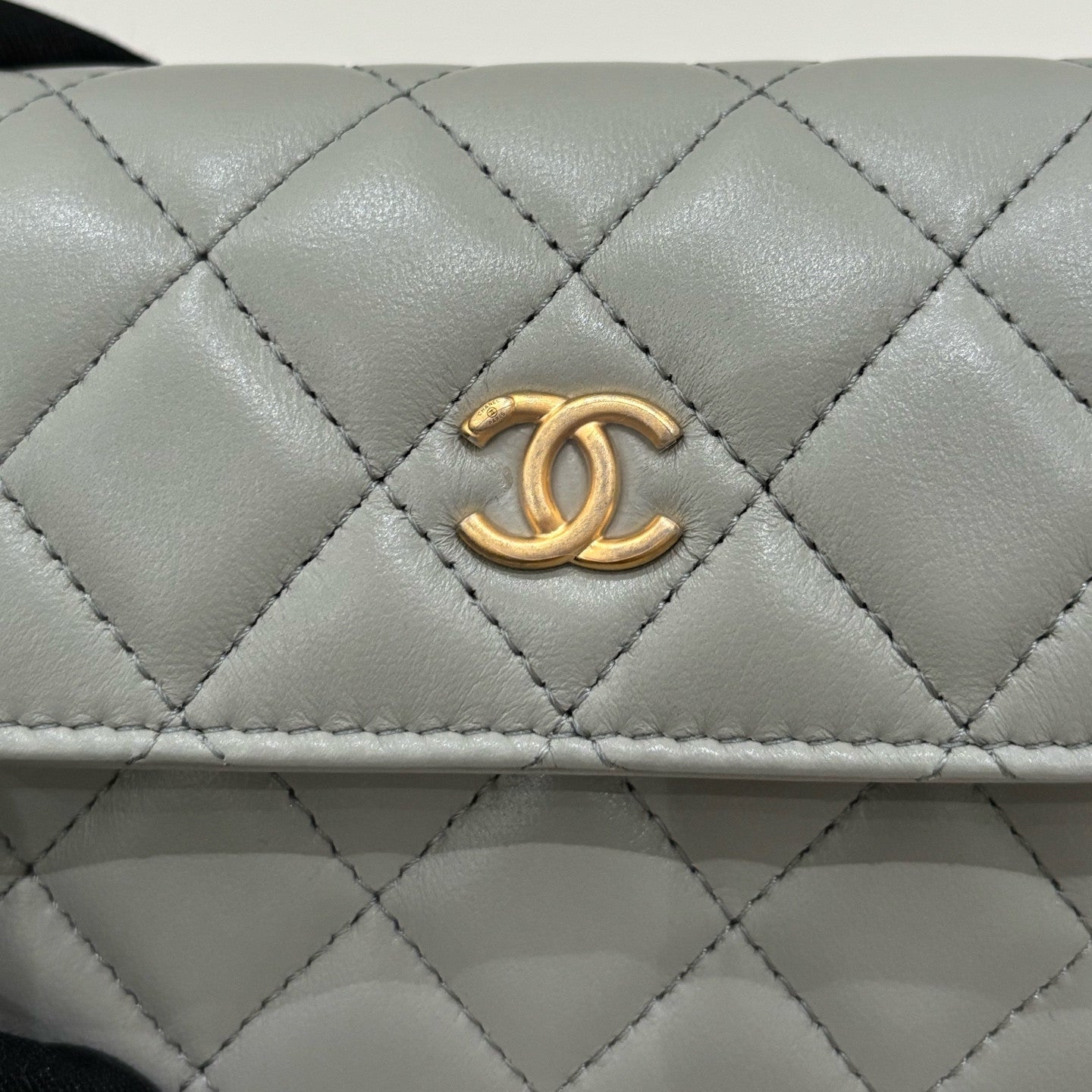 Chanel WOC Mini Grey Gold Quilted Chain Shoulder Crossbody Bag