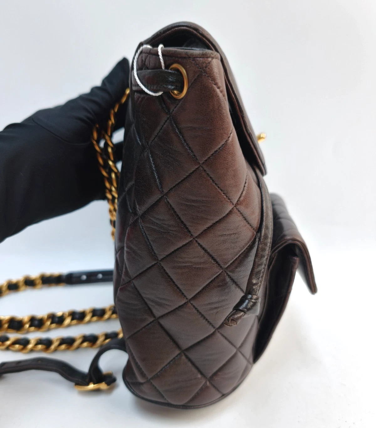 Chanel Duma PM Chain Backpack Brown Gold Diamond Used Women Classic
