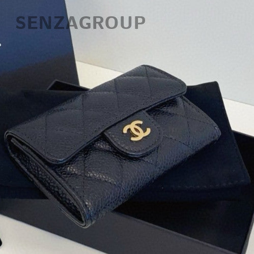 Chanel Classic Flap Clutch Long Wallet Diamond Black Gold Women Designer