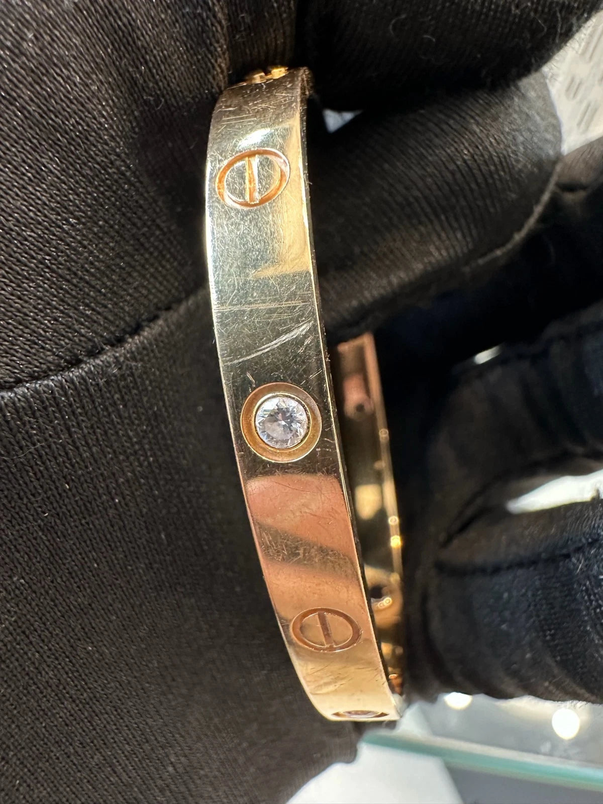 Authentic Cartier Love Classic Bracelet 4 Diamonds 18K Rose Gold Bangle Size17