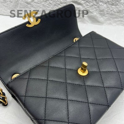 Chanel 22S Accordion Flap Bag Black Gold Quilted Chain Shoulder Crossbody
