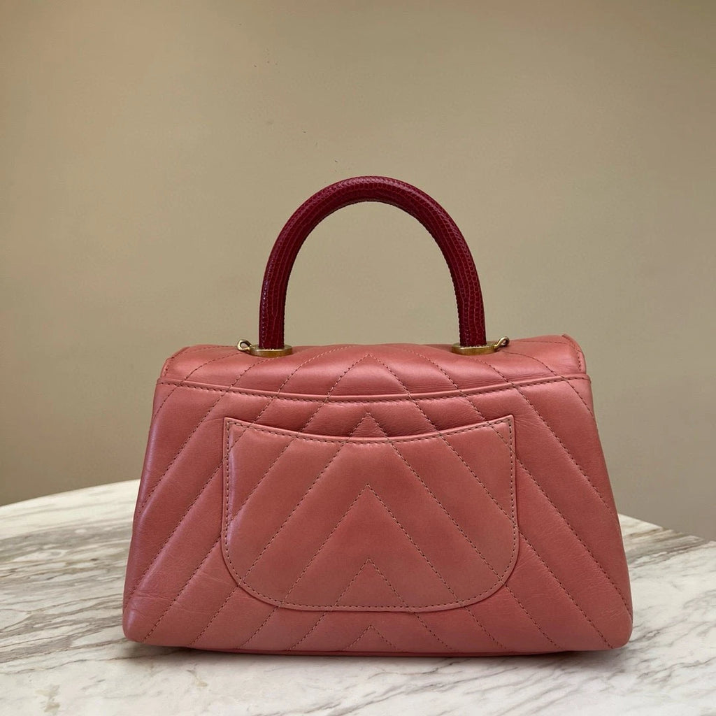 CHANEL Coco Handle PM Pink Gold Hardware Top Handle Crossbody Women