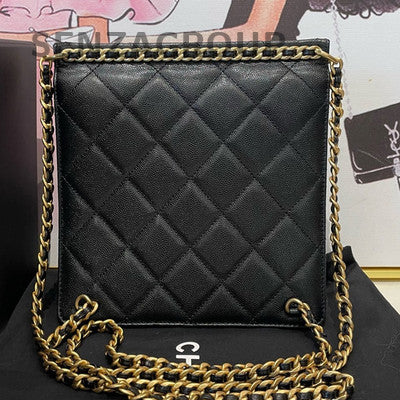 Chanel 23A Black Gold Chain Backpack Calfskin Classic Quilted Pattern