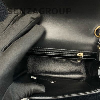 Chanel V-Stitch Square Mini Flap Bag Black Gold Chain Shoulder Crossbody