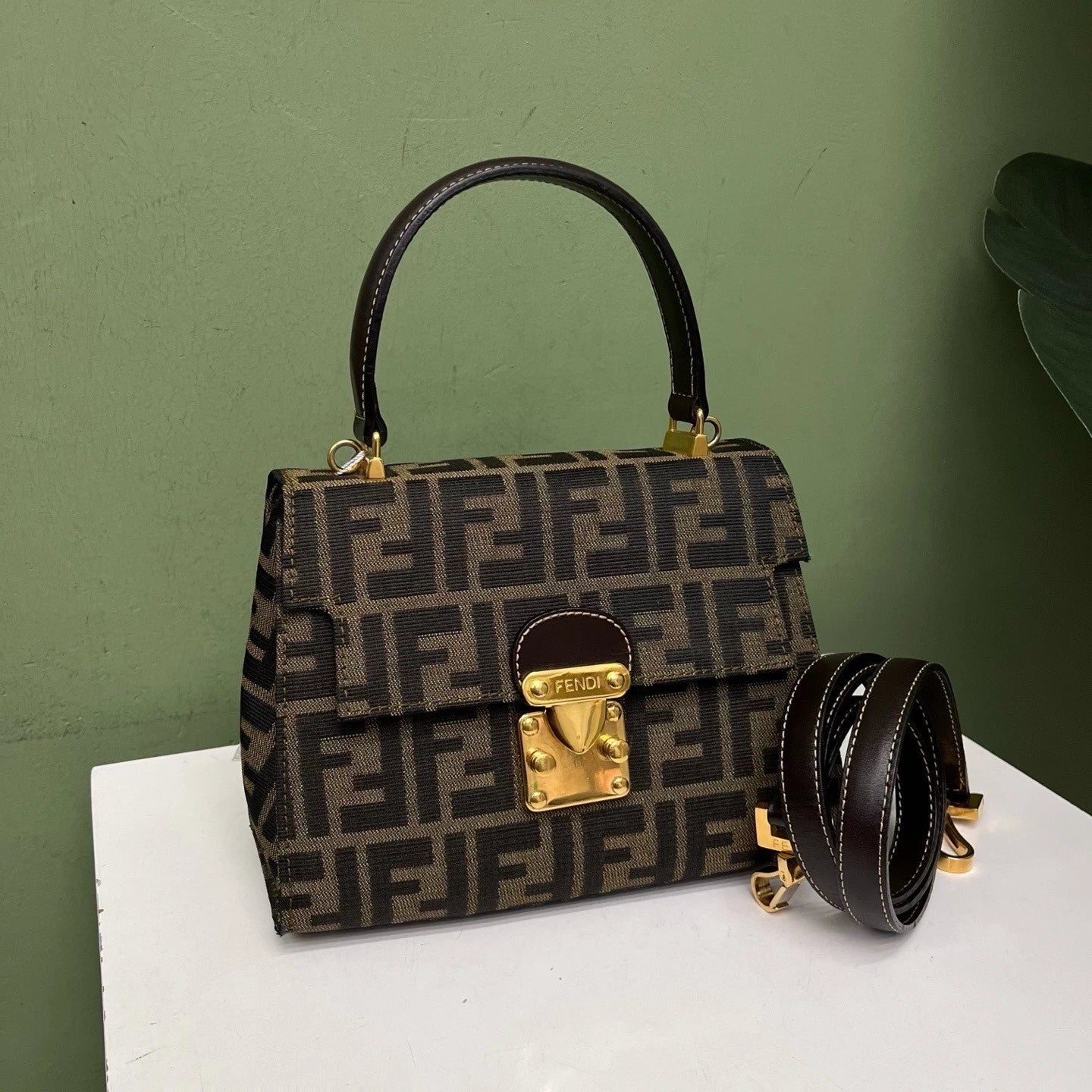 Fendi Zucca Monogram Top Handle Bag Shoulder Bag Brown Women