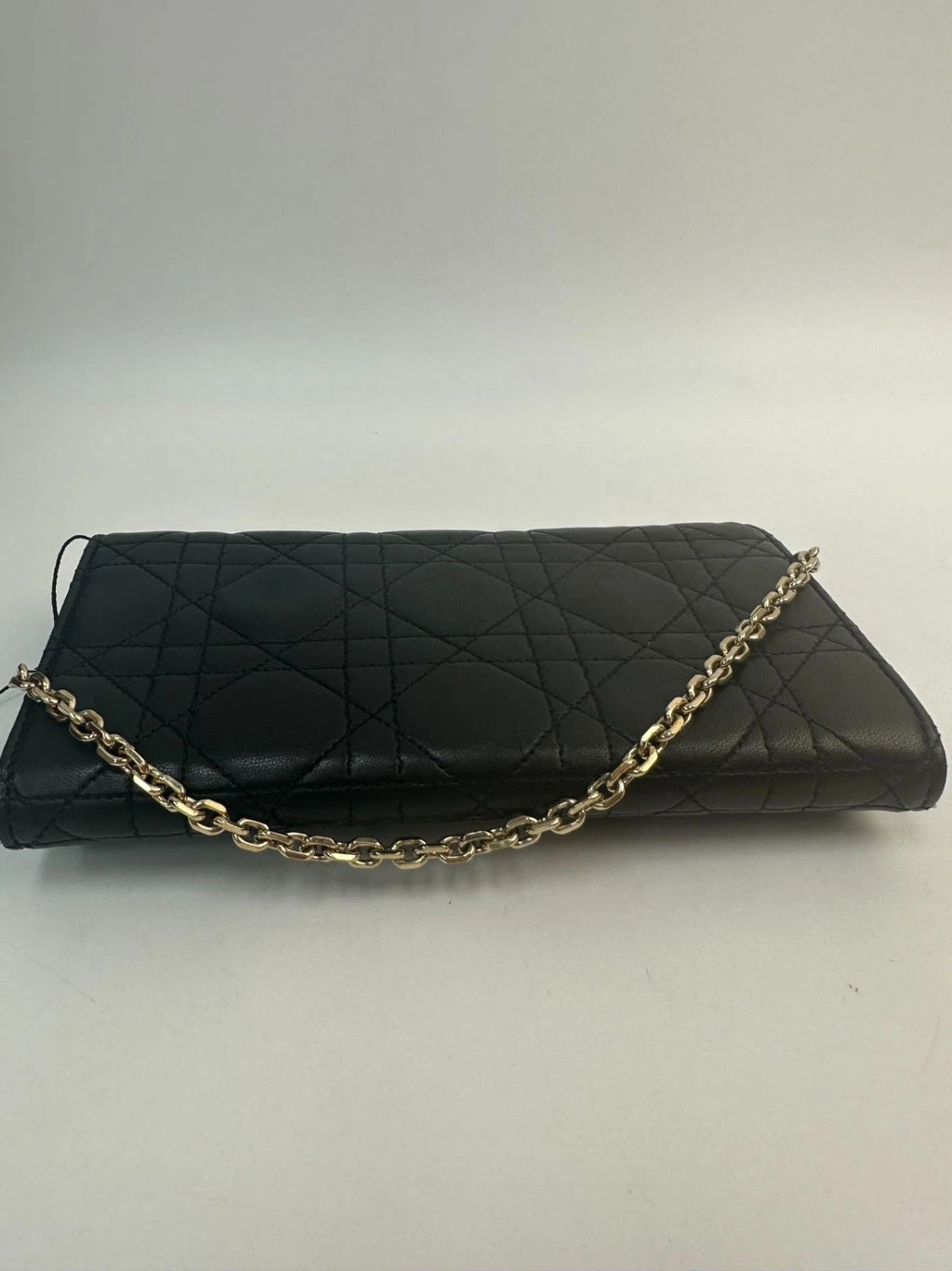 SJ0001 KY02599 Christian Dior Cannage Quilted Calfskin Wallet-on-Chai<wbr/>n