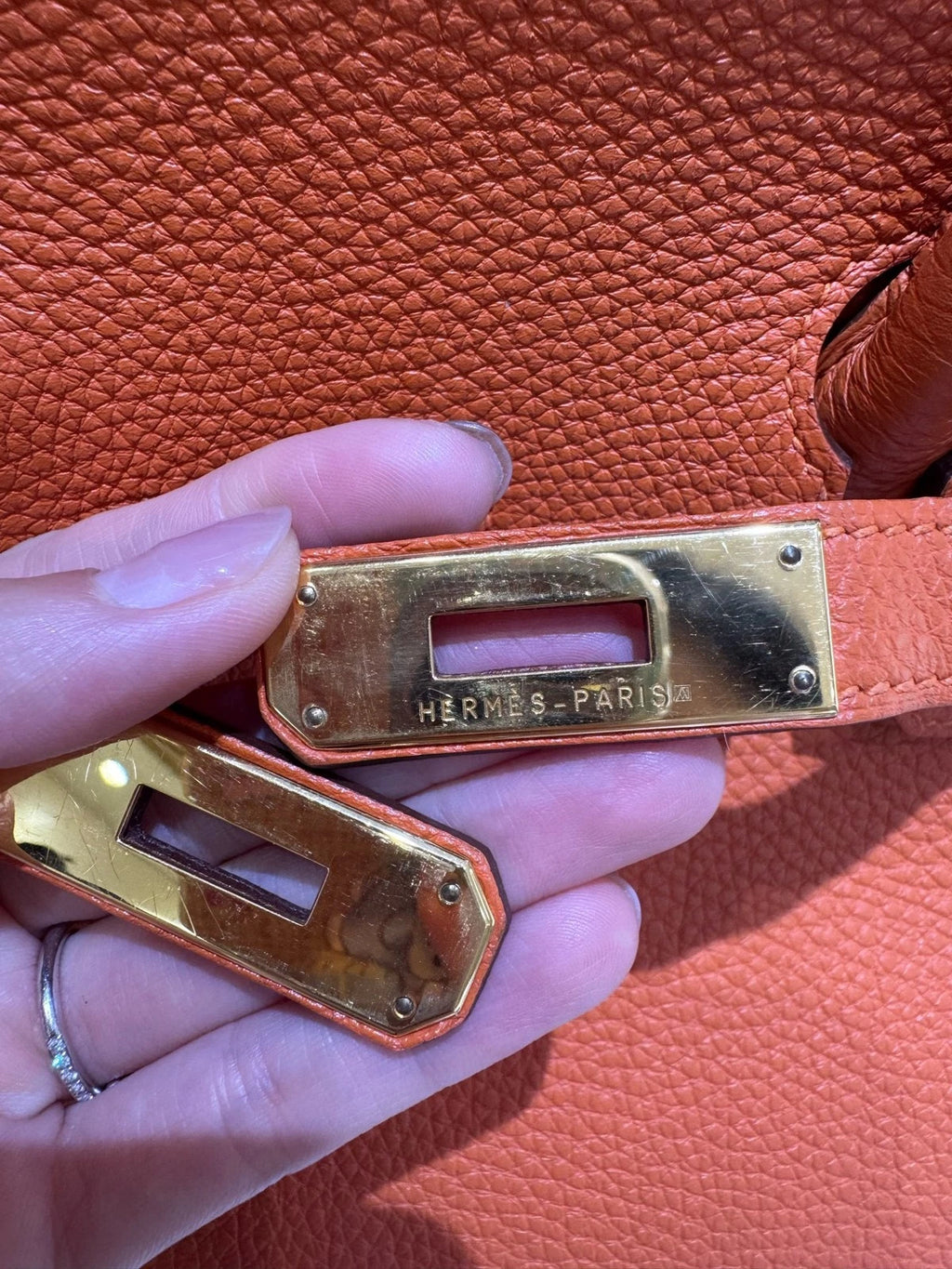 Hermes Birkin 35 Orange Togo Leather Top Handle Bag For Women