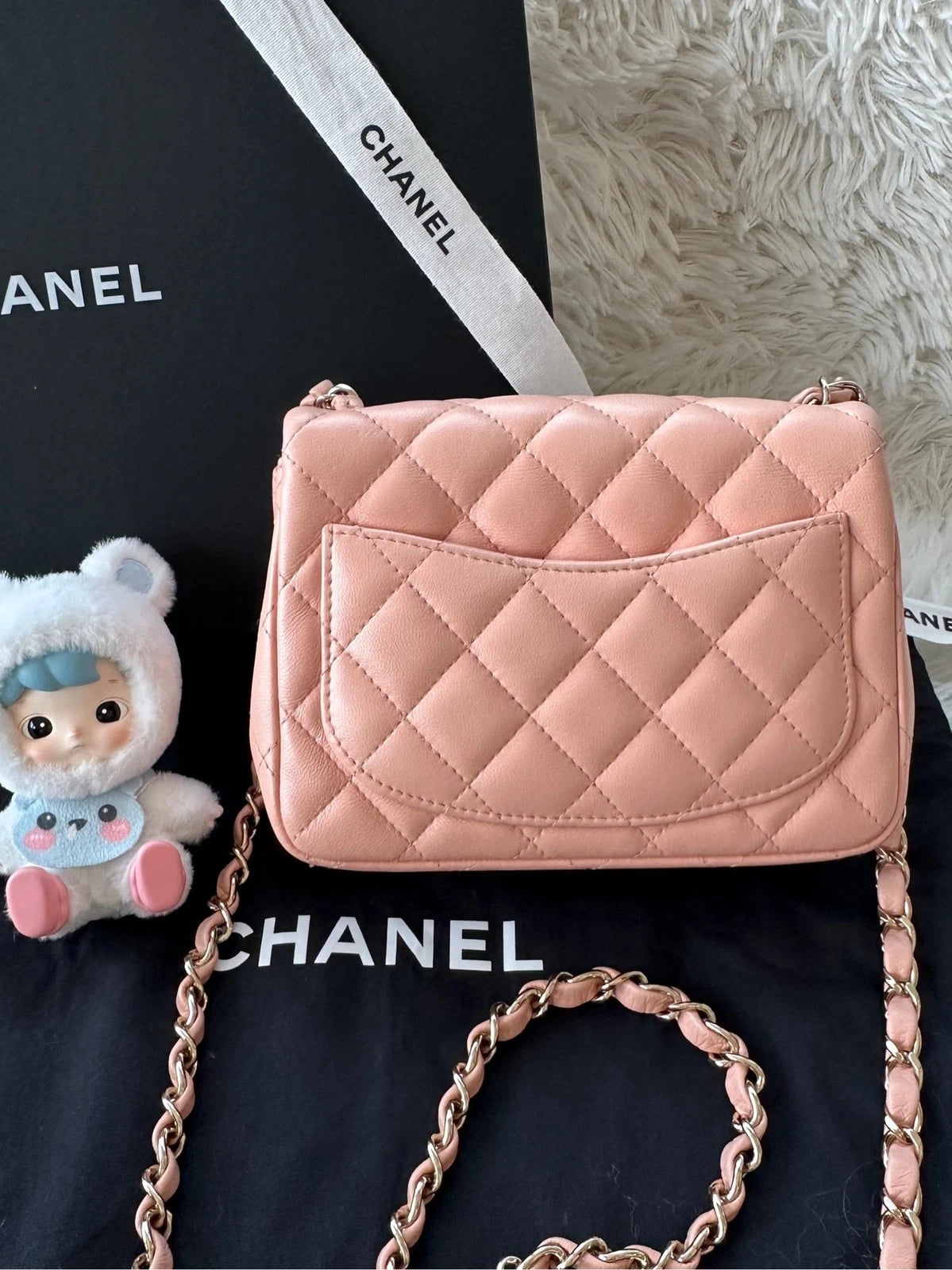 CHANEL Light Pink Lambskin Square Crossbody For Women