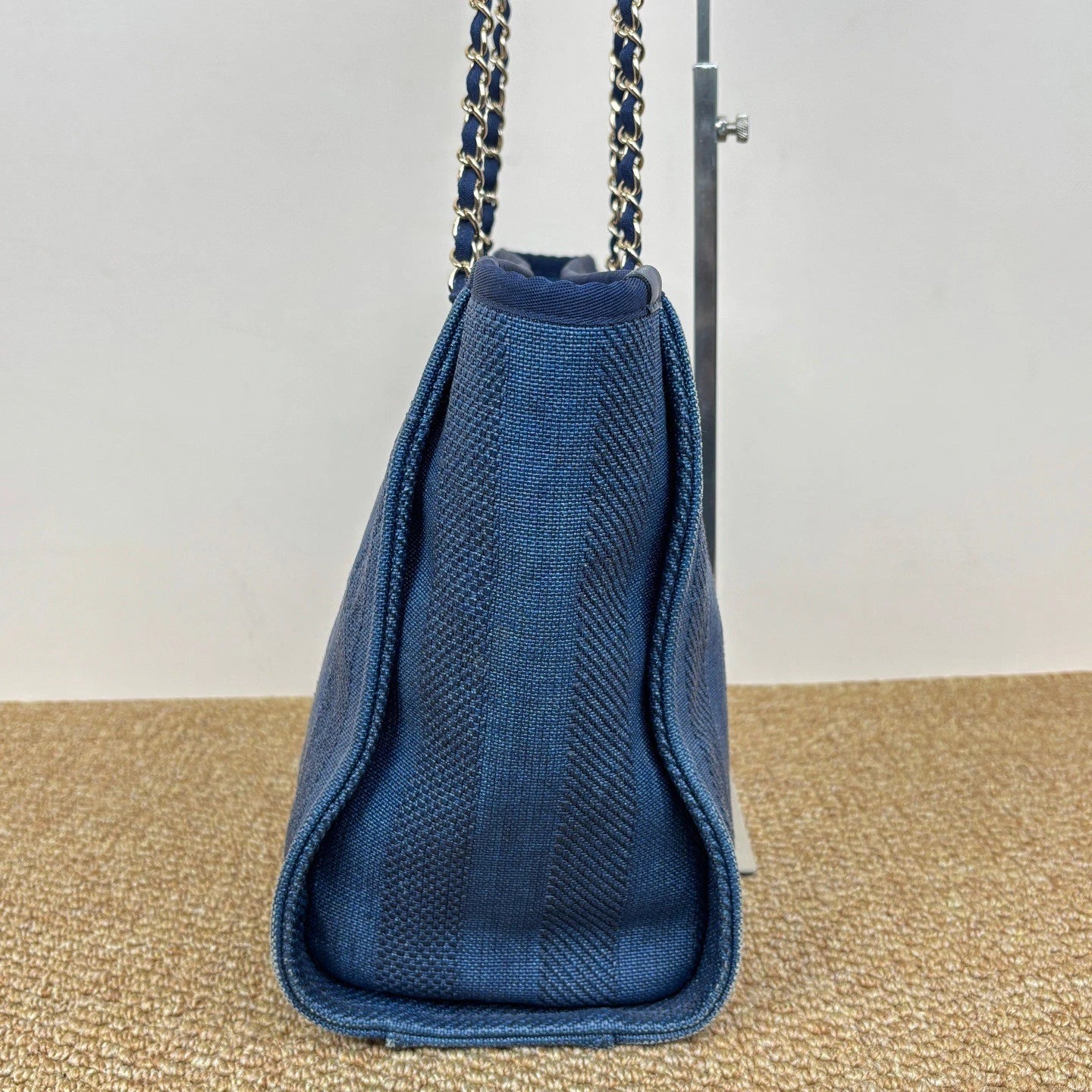 Chanel Beach Bag Chain Shoulder Bag Blue Silver Used Women Classic