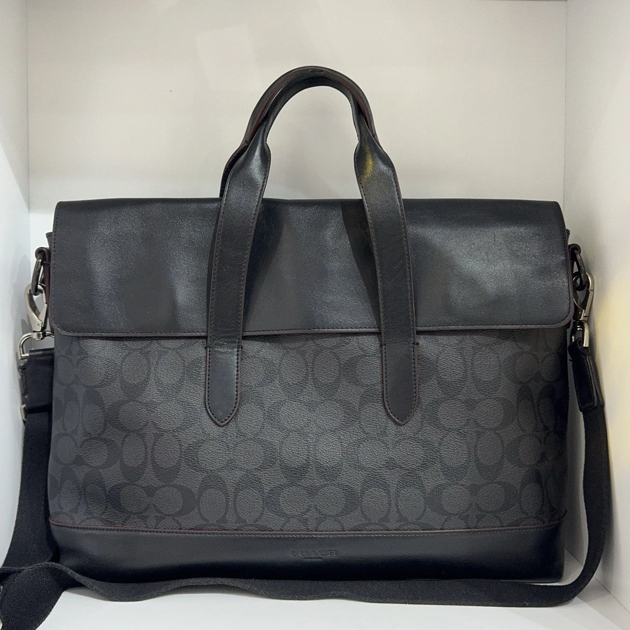 Coach Monogram Canvas Leather Laptop Briefcase Shoulder Bag For Women
