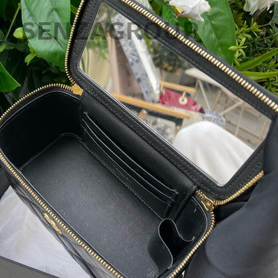 Chanel 24P Black Gold Heart Chain Long Box Makeup Bag Crossbody