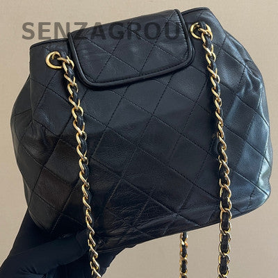 Chanel Vintage Black Gold Lambskin Bucket Bag Chain Crossbody