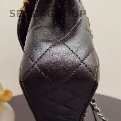 Chanel Lambskin Quilted Black Gold Chain Shoulder Bag Classic Women